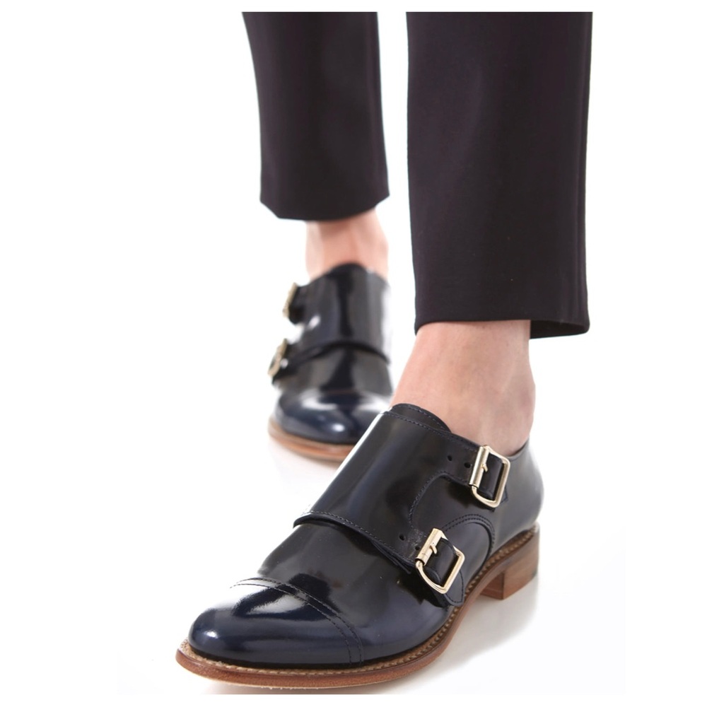 The Office of Angela Scott Mr. Colin Double Monkstrap Loafers, Ocean, Size 36.5